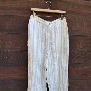 Faherty NWT Monterey Pants L Linen Elastic Waist Wide Leg Natural Bombay Stripe